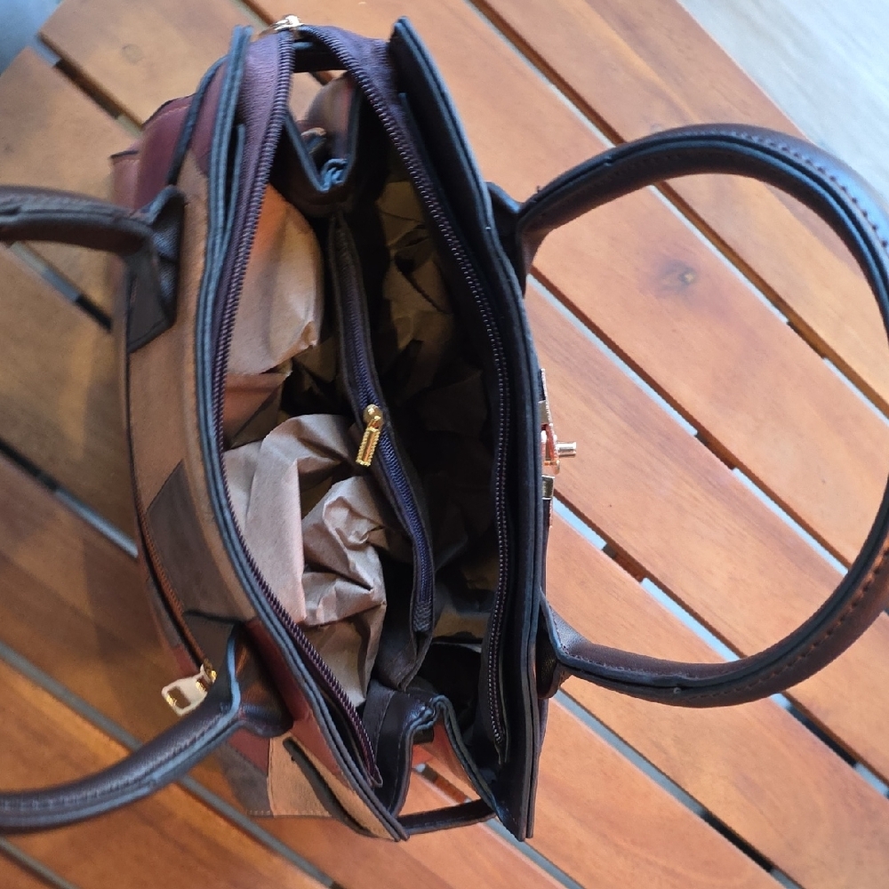 Patchwork Leather Handbag - Multicolor - image 6